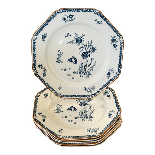 Old Bow Blue Pattern "Kakiyemon” by Wood & Sons Blue and White, Set 6 For Sale