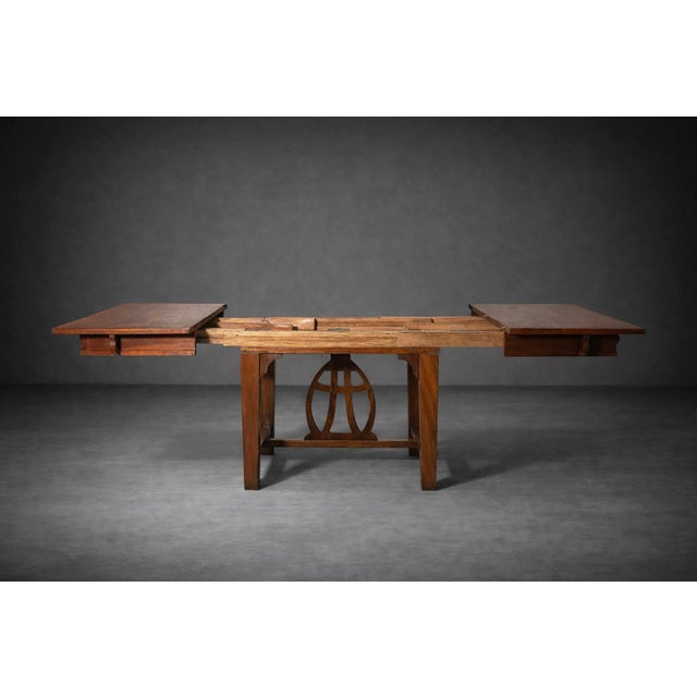 Art Nouveau Italian Walnut Extendable Dining Table with Lyre Motif Base, 1905 For Sale - Image 4 of 14