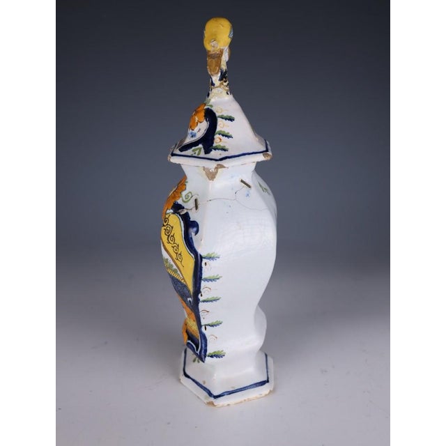 18th Century Dutch Delft Polychrome Covered Pot with Bird Finial, 1760 For Sale - Image 9 of 18