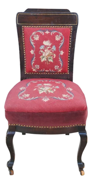Antique English Edwardian Mahogany Needlepoint Nailhead Parlor Vanity Desk Chair