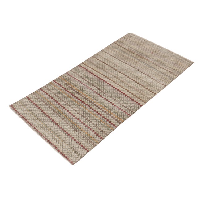 Traditional Vintage Distressed Deco Rug in Beige-Brown, Pink and Green Geometric Pattern For Sale - Image 3 of 6