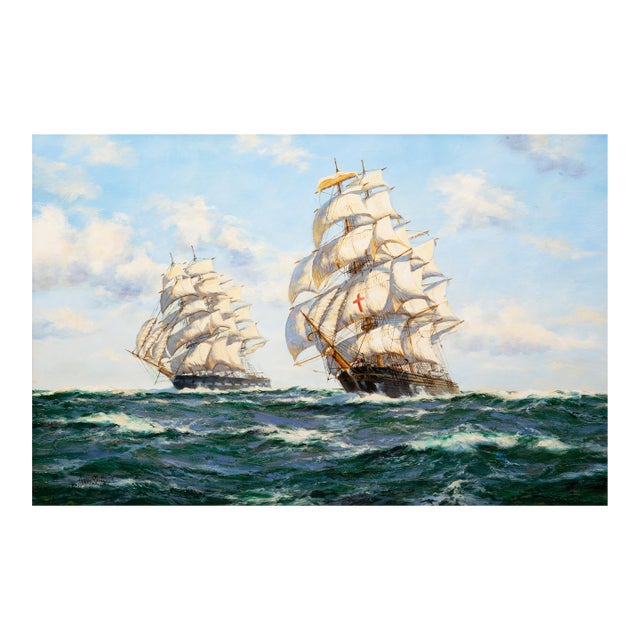Fine Maritime Seascape Painting of American Clipper Ships by Henry Scott For Sale