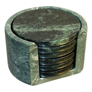 1970s Green Marble Postmodern Coasters in stand - Set of 6 For Sale