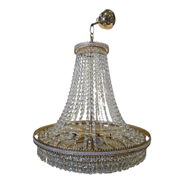 Mid 20th CenturyFrench Neoclassical Crystal Basket Chandelier For Sale