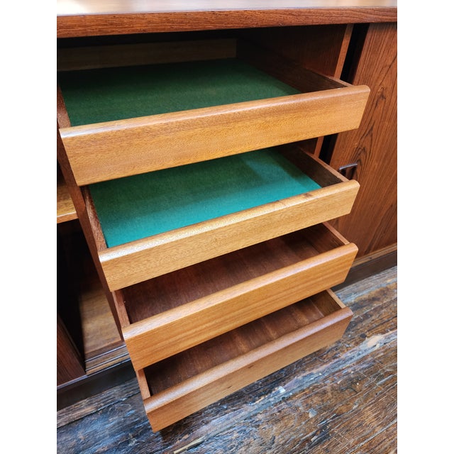Vintage Mid Century Modern Rosewood Credenza by P. Vestergaard | Sliding Door Sideboard Cabinet | Danish Modern Storage Console, Attributed For Sale - Image 13 of 17