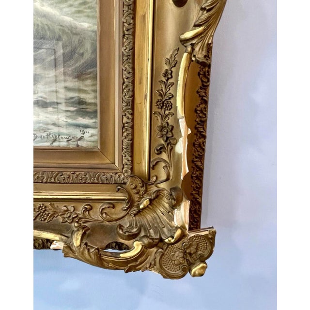 Realism Antique Seascape Oil on Canvas, Gilded Frame, Richard Dey De Ribcowsky 1909 For Sale - Image 3 of 8