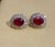 Metal 6 Ct Oval Treated Ruby & 2 Ct Double Halo Diamond Stud Earrings 14k White Gold For Sale - Image 7 of 8