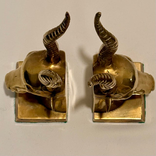 Metal 1970s Solid Brass Ibex Gazelle Bookends -a Pair - Styled After Karl Springer For Sale - Image 7 of 9