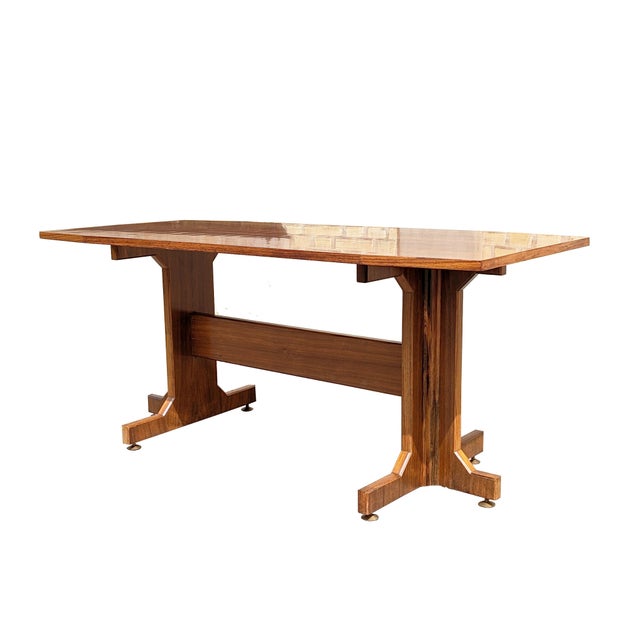 Brown Italian Fratino Dining Table in Wood and Brass, 1950s For Sale - Image 8 of 8