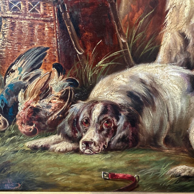 English Large Painting of Hunting Dogs at Rest by H. S. Howell 1922. Signed and Dated. For Sale - Image 3 of 8