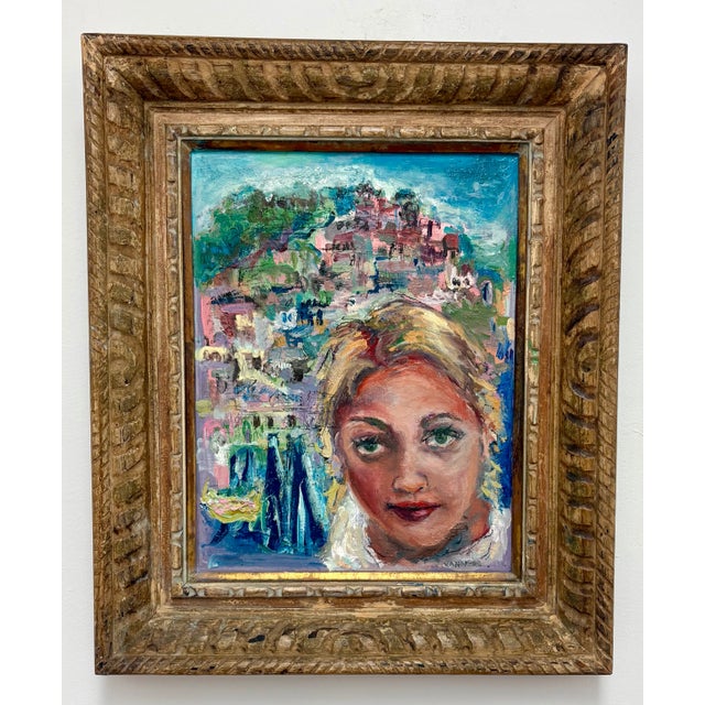 Impressionist "Wish You Were Here", Oil Painting, by Van Ness, Vintage Wood Framed For Sale - Image 3 of 9