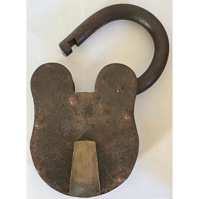 Very Large Antique 19th Century Folk Art Iron and Brass Padlock For Sale - Image 4 of 12
