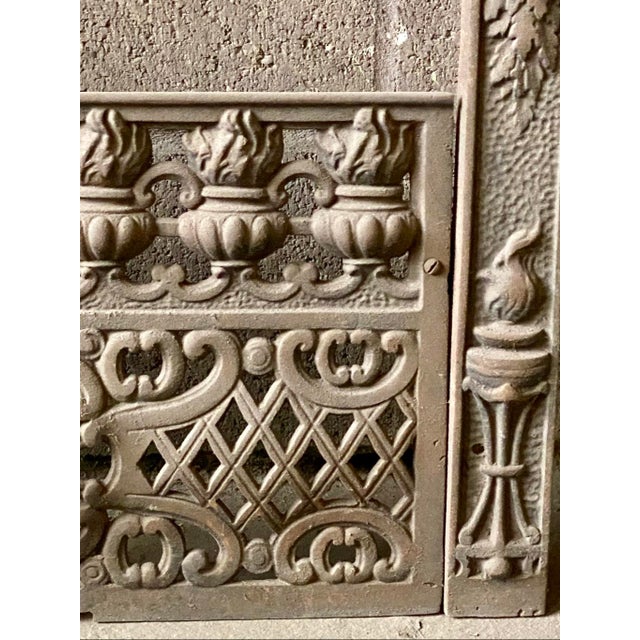 Neoclassical Antique Cast Iron Fireplace Insert Surround Neoclassical Urn and Floral Design For Sale - Image 3 of 7
