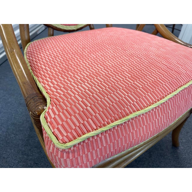 Vintage Medallion Back Rattan Dining Chairs With Custom Green and Pink Upholstery– Set of 4 For Sale - Image 11 of 12