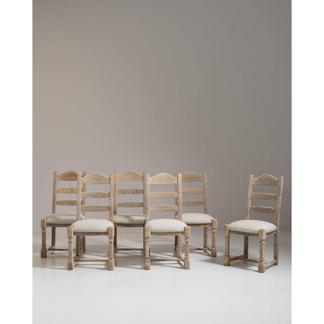 Wood Set of Six 1970s French Beige Oak Dining Chairs with Upholstered Seats For Sale - Image 7 of 15