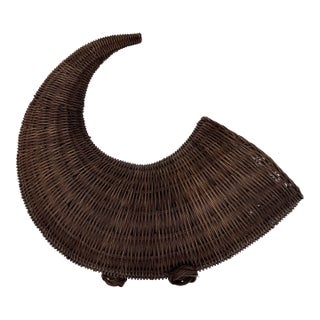 Vintage Large Wicker Cornucopia Basket For Sale