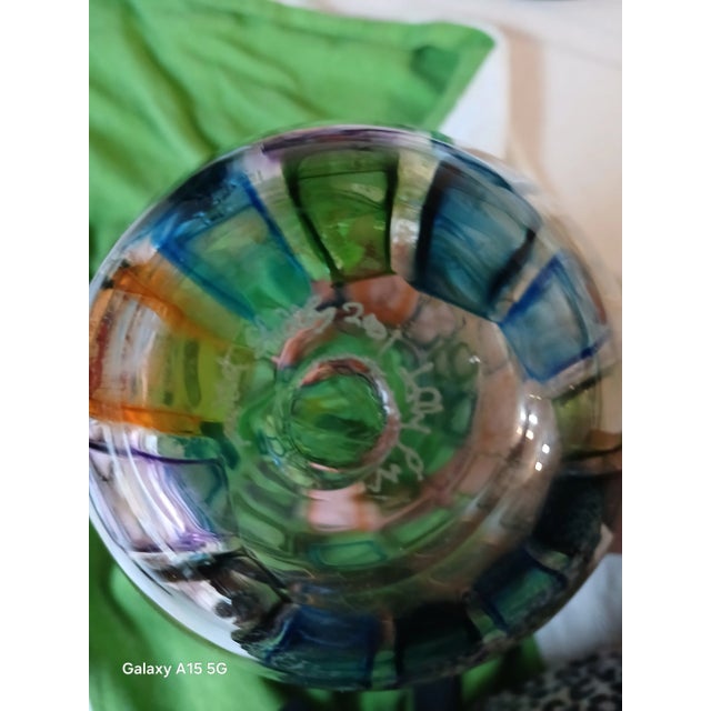 Glass Signed Handblown Glass Vase For Sale - Image 7 of 10
