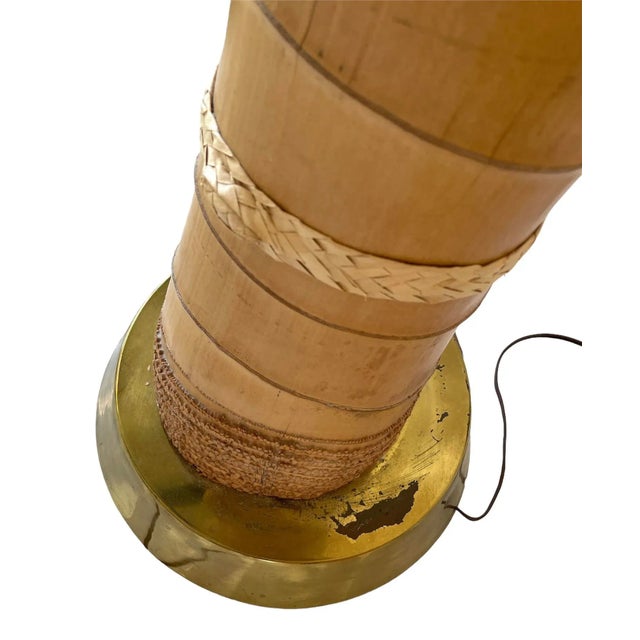 Wood Monumental Bamboo Floor Lamp With Chunky Brass Base For Sale - Image 7 of 12