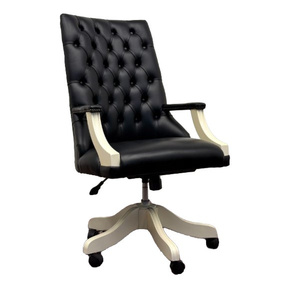 Large Classic English White Chesterfield Office Chair For Sale