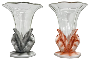 Art Deco Dove Birds Glass Vases by Josef Feigl, 1930s, Set of 2