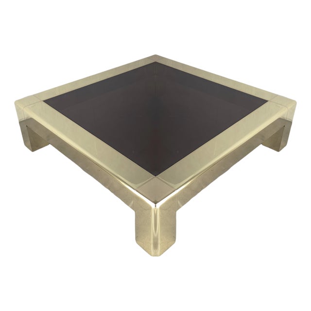 5 Foot Square Brass and Copper Heavy Parson Coffee Table by Karl Springer For Sale