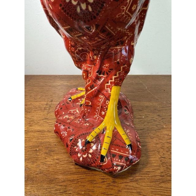 Large Porcelain Rooster Figurine Red Paisley Bandana Farmhouse Country Decor For Sale - Image 11 of 14