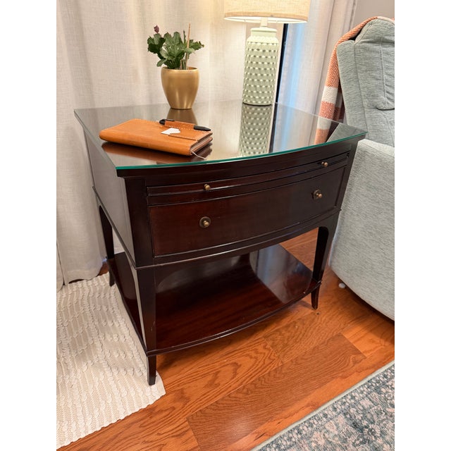 Wood Thomas Pheasant for Baker Bow-Front Mahogany Nightstands, Pair For Sale - Image 7 of 12