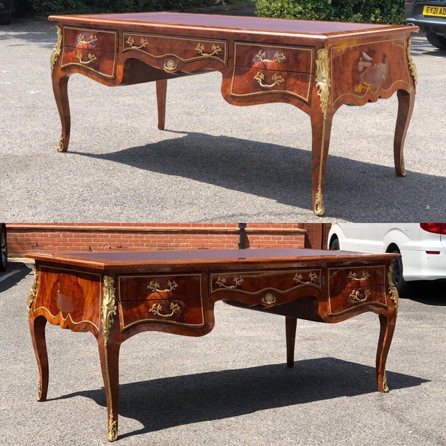 Metal French Style Desk, Inlaid Kingswood with Brass Decoration, Very Impressive. For Sale - Image 7 of 17