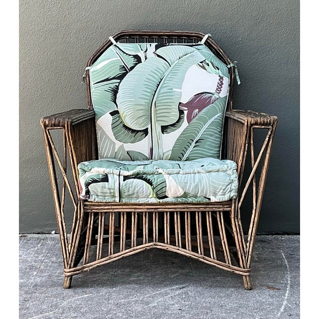 Vintage Stuck Rattan Lounge Chair in Stockwell Performance “Martinique” For Sale - Image 10 of 12