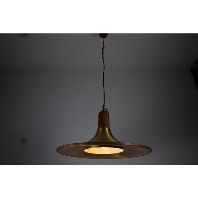 Mid-Century Teak and Brass Pendant Lamp, Italy, 1960s For Sale - Image 4 of 14