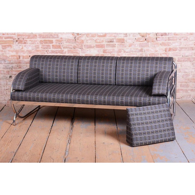 Bauhaus Sofa in Chrome and Fabric from Robert Slezak, Czech, 1930s For Sale - Image 6 of 18