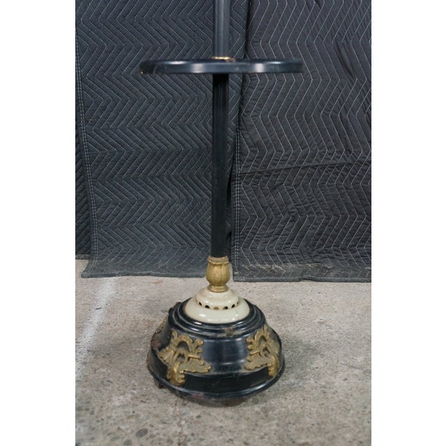Vintage Art Deco Gooseneck Floor Lamp Drink Tray Smoke Stand Faux Onyx Base For Sale - Image 6 of 17