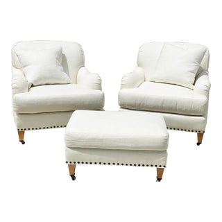 Two Albert Accent Chairs Designed by Lillian August for Hickory White With Matching Ottoman For Sale