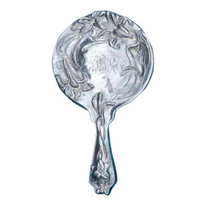 1900's Art Nouveau Silver Plated Repousse Hand Mirror