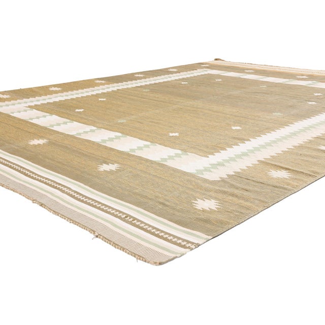 79613 Vintage Indian Dhurrie Rug, 07'04 x 09'11. The Earthen Horizon: A Vintage Dhurrie Masterpiece of Modern Shibui...