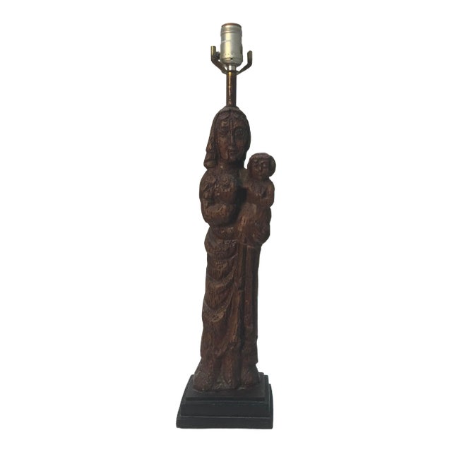 Mid- Century Plaster Table Lamp Madonna and Child For Sale
