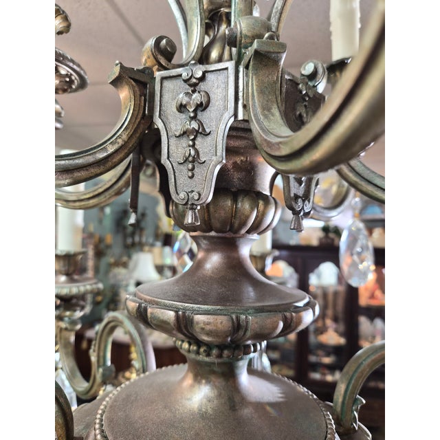 1920s 2 Tiered Solid Bronze 12 Socket Chandelier For Sale - Image 16 of 18