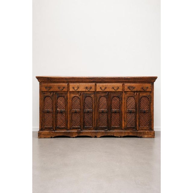 Metal Antique Indian Sideboard with Lattice Doors For Sale - Image 7 of 7