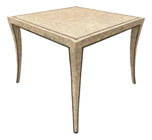 Maitland Smith Tesselated Neutral Marble Game Table With Splayed Legs, 1980s