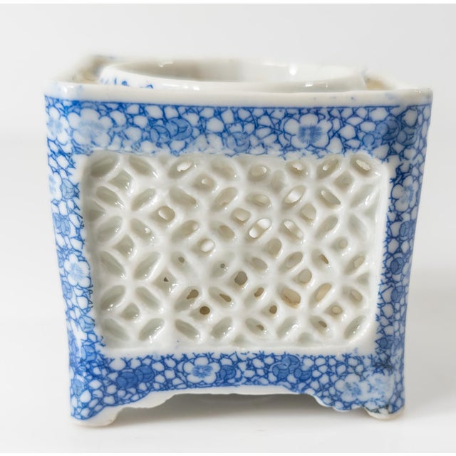 Mid 20th Century Mid-Century Japanese Blue and White Reticulated Censer or Pot Pourri For Sale - Image 5 of 8