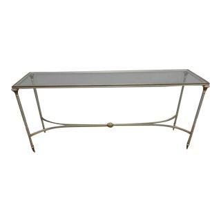 French Jansen Style Steel and Brass Console Table For Sale