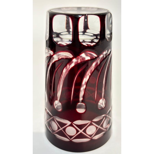 Set of 4 Ruby Red Cut-to-Clear Crystal Glasses, Hand-Cut Barware, Circa 1960s For Sale In Palm Springs - Image 6 of 13