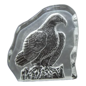 Vintage Nybro Poland Large Etched Bald Eagle Crystal Art Glass Paperweight
