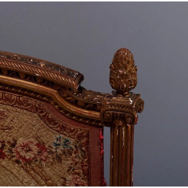 19th Century Antique French Louis XVI Style Gilt Wood & Pictorial Needlepoint Fire Screen, 19th Century For Sale - Image 5 of 11