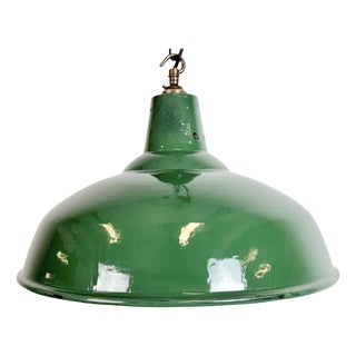 Industrial British Green Enamel Factory Pendant Lamp, 1960s For Sale