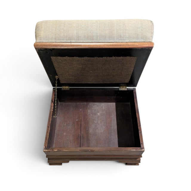 Early-to-Mid 20th Century Upholstered Wood Storage Ottoman With Hinged Lid For Sale - Image 16 of 17