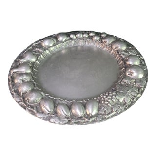 Vintage Large Cipolla Pewter Serving Tray Adorn With Fruit For Sale