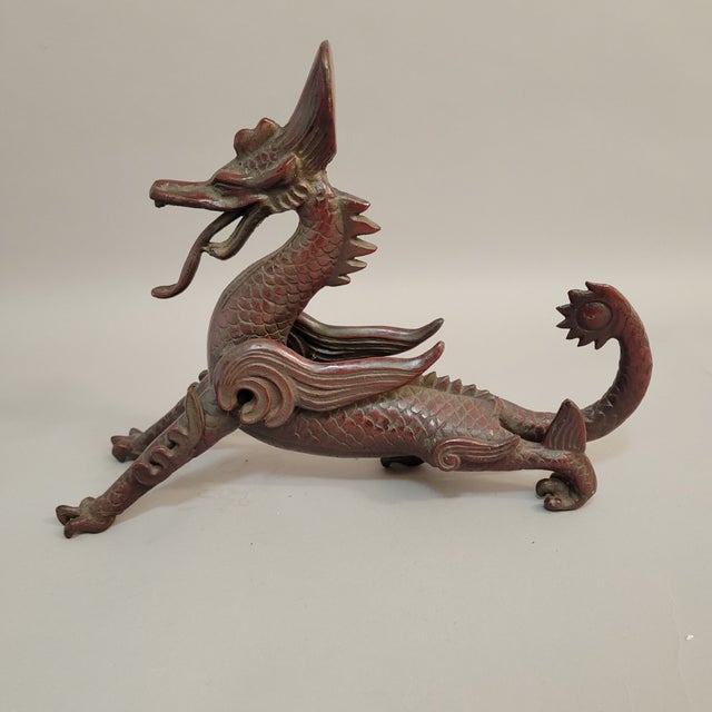 Chinese Winged Dragon Sculpture Figure, Red Bronze Toned, Late 20th C. For Sale In Raleigh - Image 6 of 11