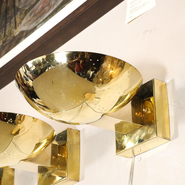 Metal Set of Four Mid-Century Modernist Polished Brass Sconces by Paavo Tynell For Sale - Image 7 of 18