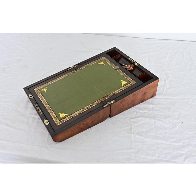English 19th Century Burl Marquetry and Inlay Writing Box For Sale - Image 9 of 13